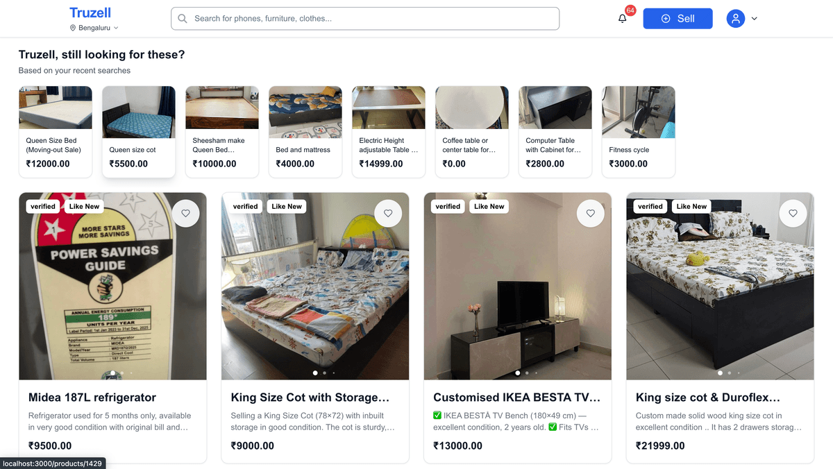 Truzell Homepage - Browse verified second-hand items in Bangalore